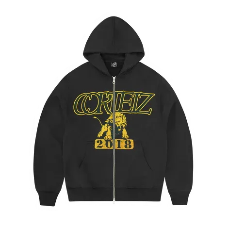 Felpa con cappuccio zip Corteiz Lion Varsity Nera