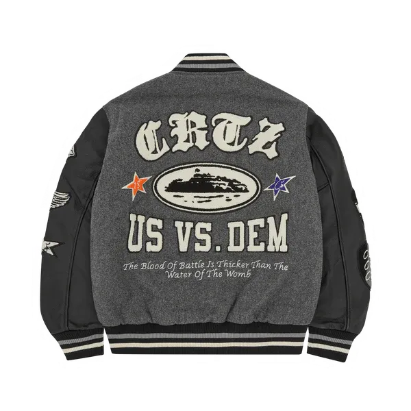 Giacca varsity Corteiz US vs Dem grigia